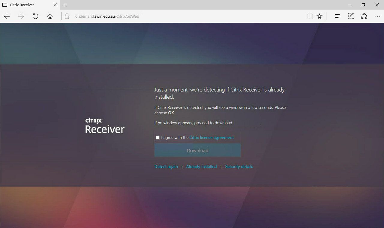 App on Demand. Step 4. web浏览器打开的截图CITRIX接收机条款和条件