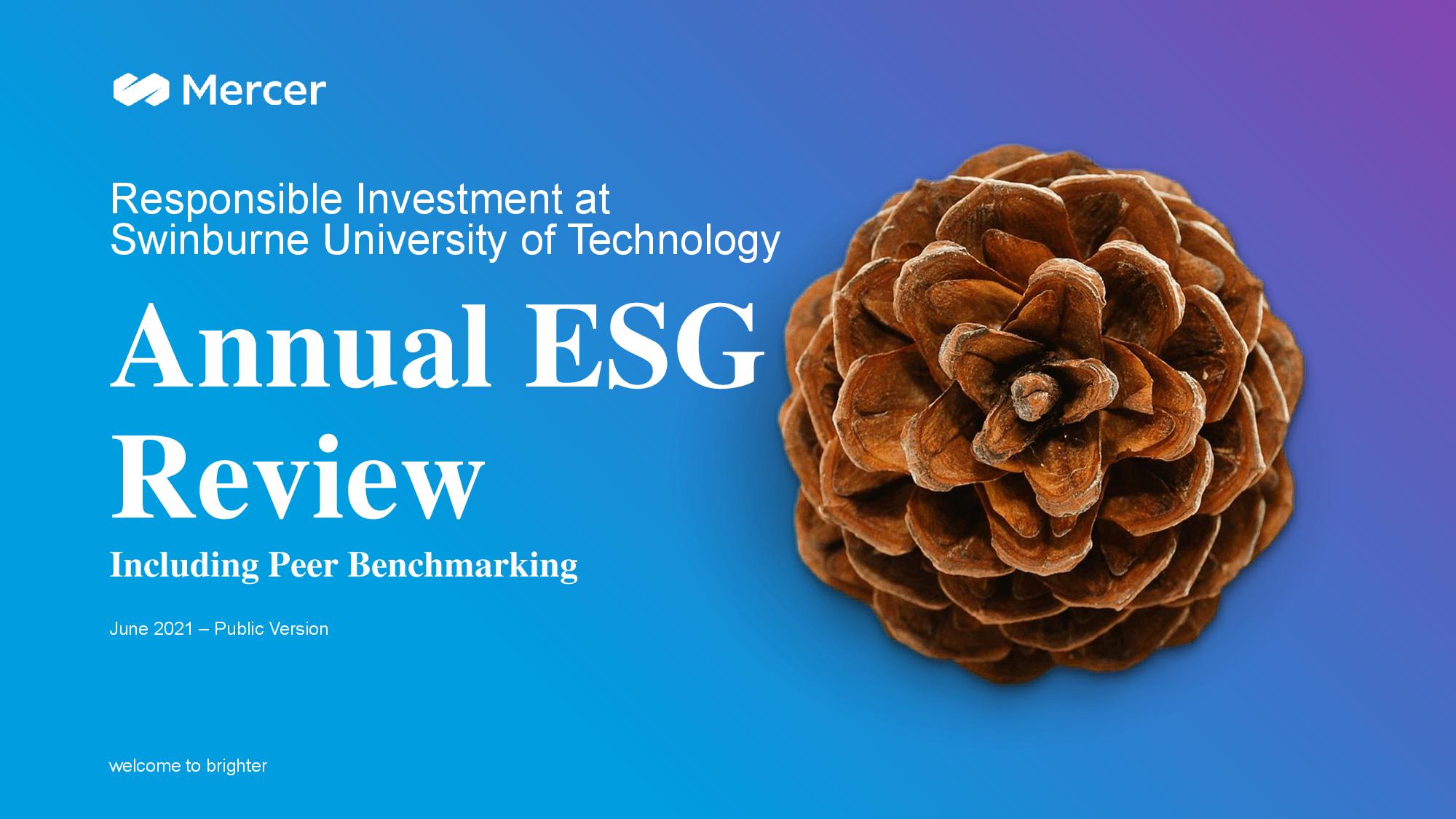 负责任的投资在斯文本科技大学——环境、社会和治理年度评估报告2021年6月