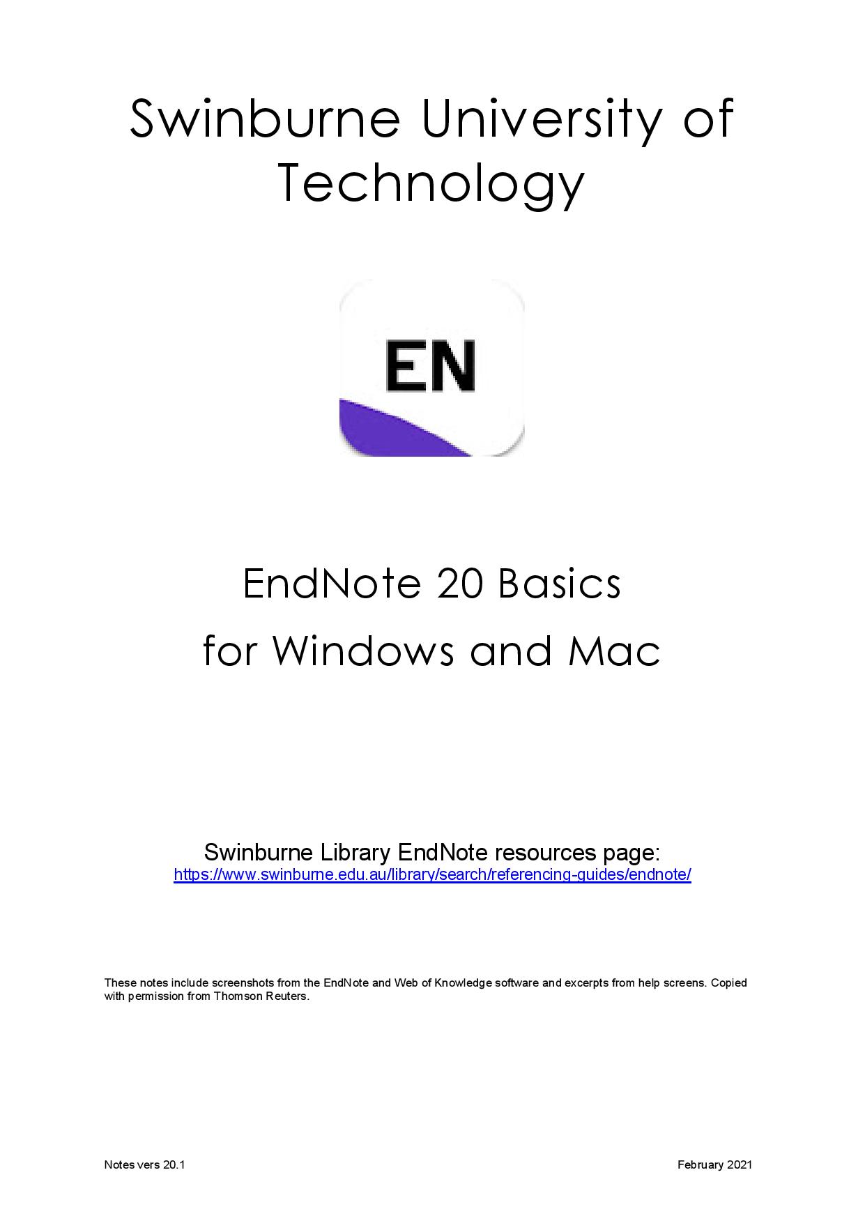 Swinburne EndNote桌面指南(Windows和Mac)