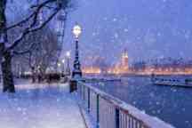 伦敦朱比利花园的黄昏下着雪
