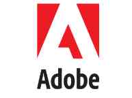 Adobe徽标是红色背景上的白色A，带有黑色的Adobe一词。