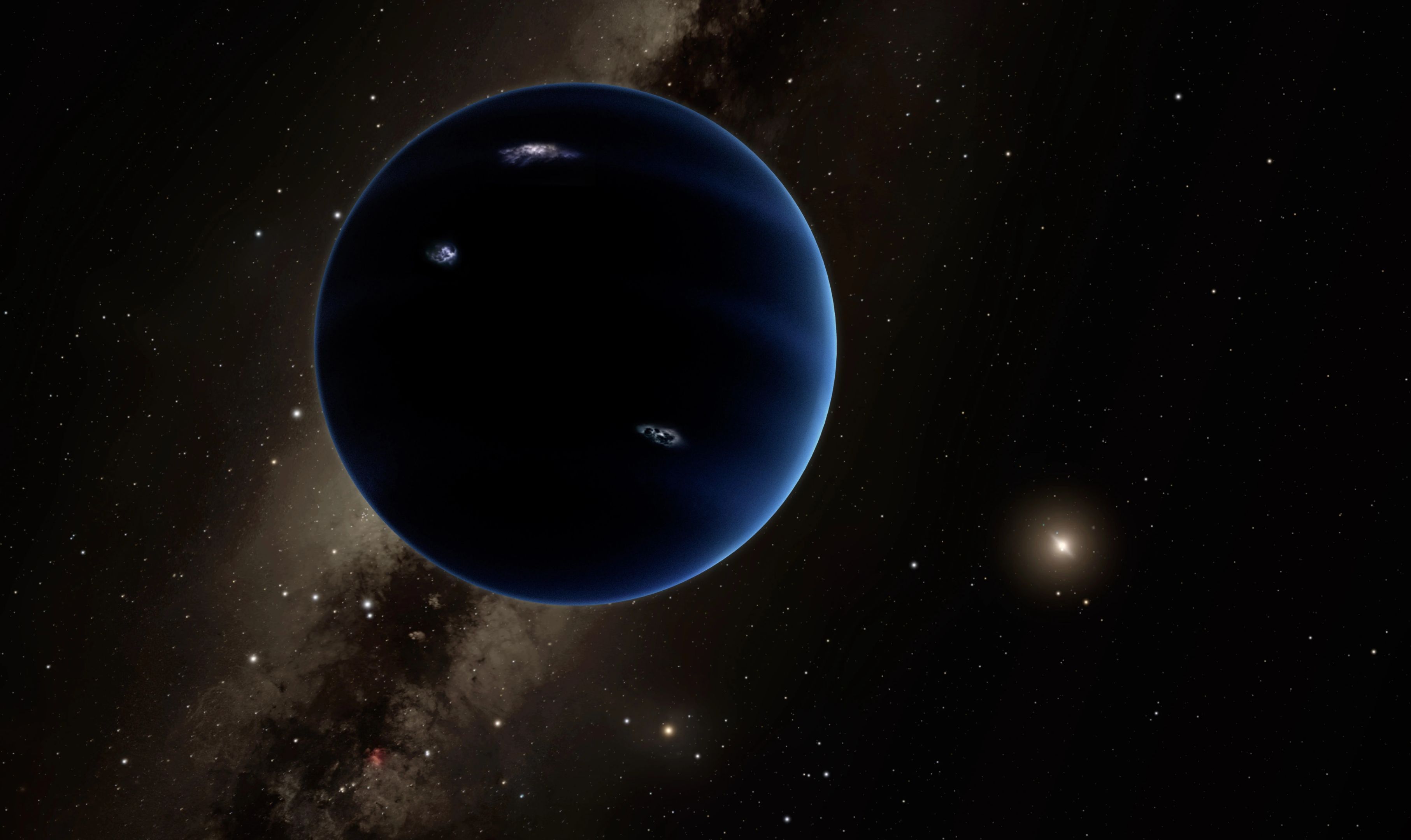 太空中的行星，类似于海王星，在太空中被恒星包围的深蓝色