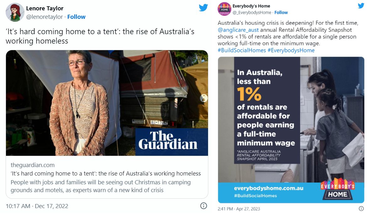 在澳大利亚Tweets关于无家可归。