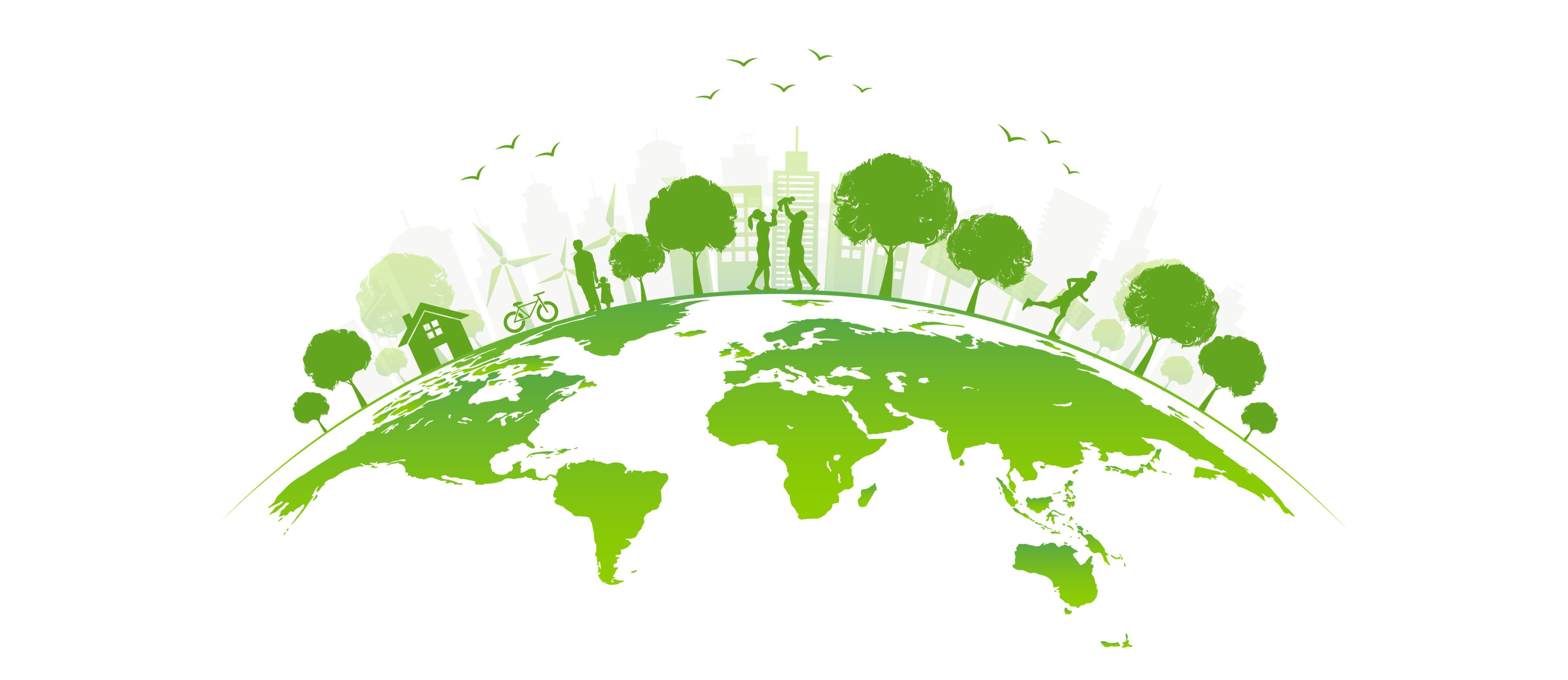 生态概念与地球上的绿色城市，世界环境和可持续发展的概念，矢量插图