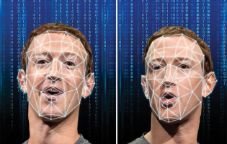 马克·扎克伯格与空间地理地图的照片在他的脸上,用于创建一个deepfake。