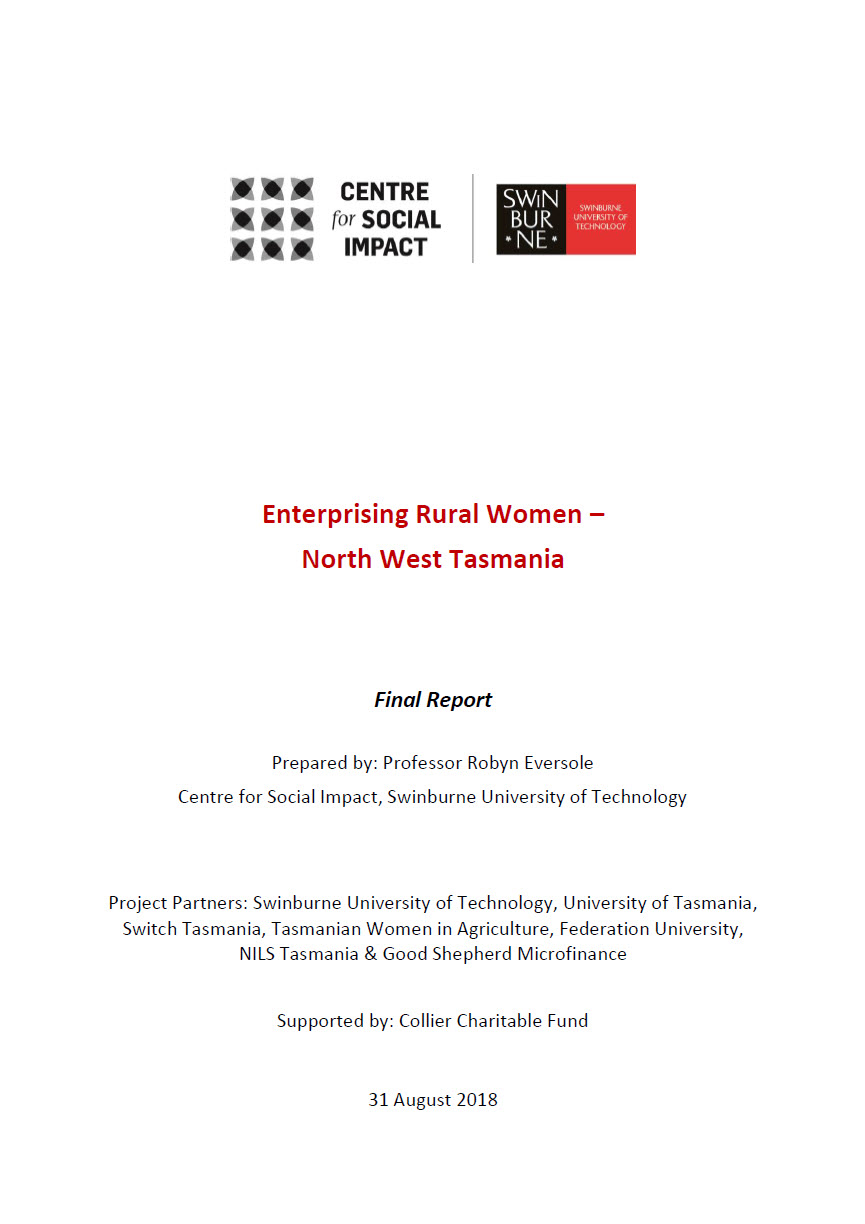 有事业心的农村妇女-北西塔斯马尼亚:2018年8月最终报告