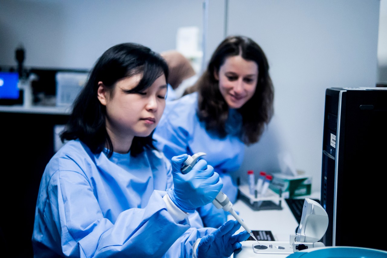斯文本科技大学理科学生努力在大学的实验室设施。